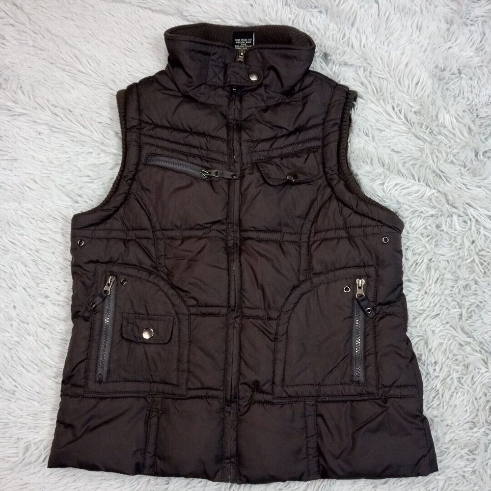 Vanity Vest Womens M Gray Gorpcore Zip Up Pockets Outdoors Active Casual Cozy